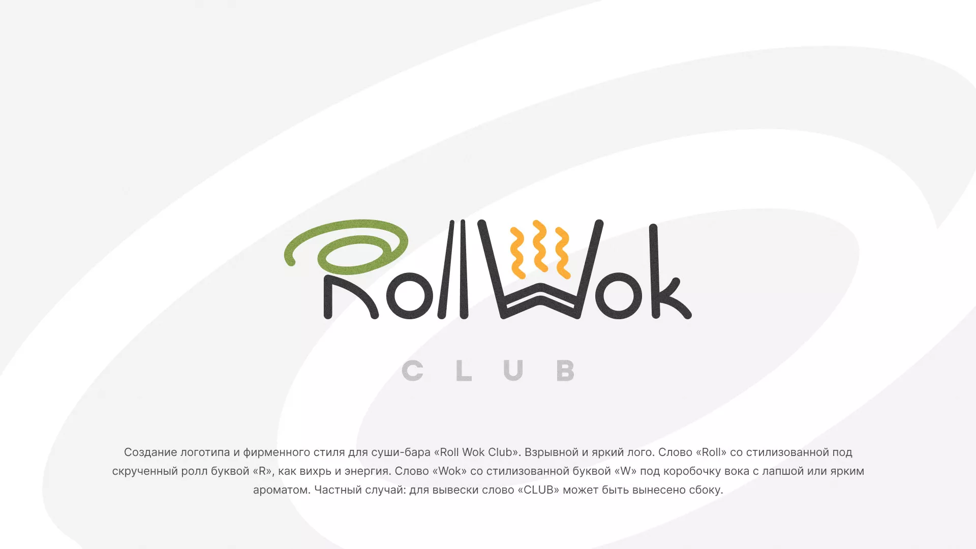 Разработка логотипа и фирменного стиля суши-бара «Roll Wok Club» в Котласе
