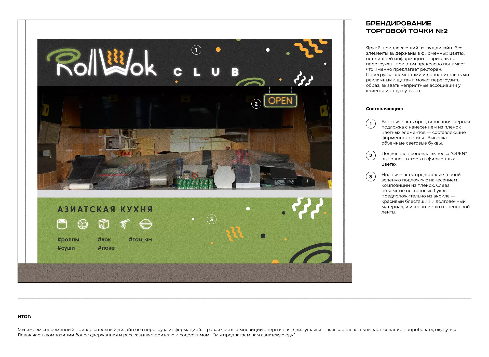 Брендирование торговых точек суши-бара «Roll Wok Club» в Котласе