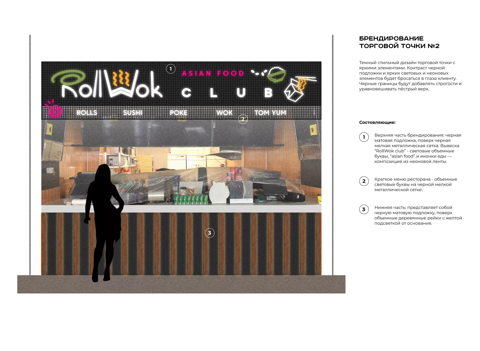 Брендирование торговых точек суши-бара «Roll Wok Club» в Котласе